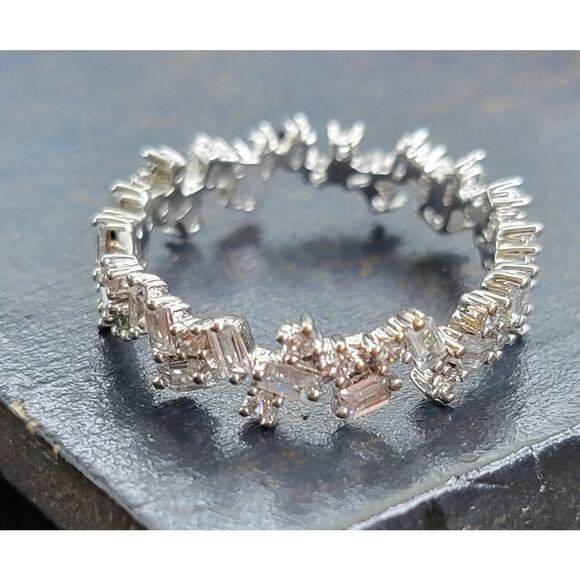 Exquisite Rhodium-Plated Size 8 Eternity Band Ring with Baguette - Picture 1 of 9